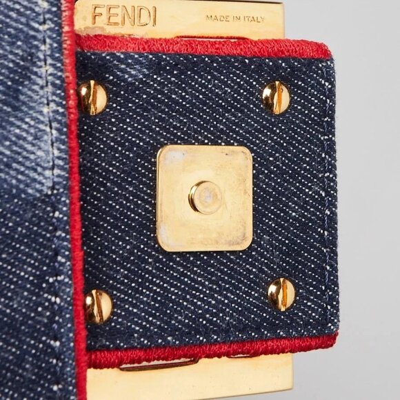 Fendi Blue/Red Dark Blue Denim Large Baguette Bag 8BR771 - Picture 12 of 12